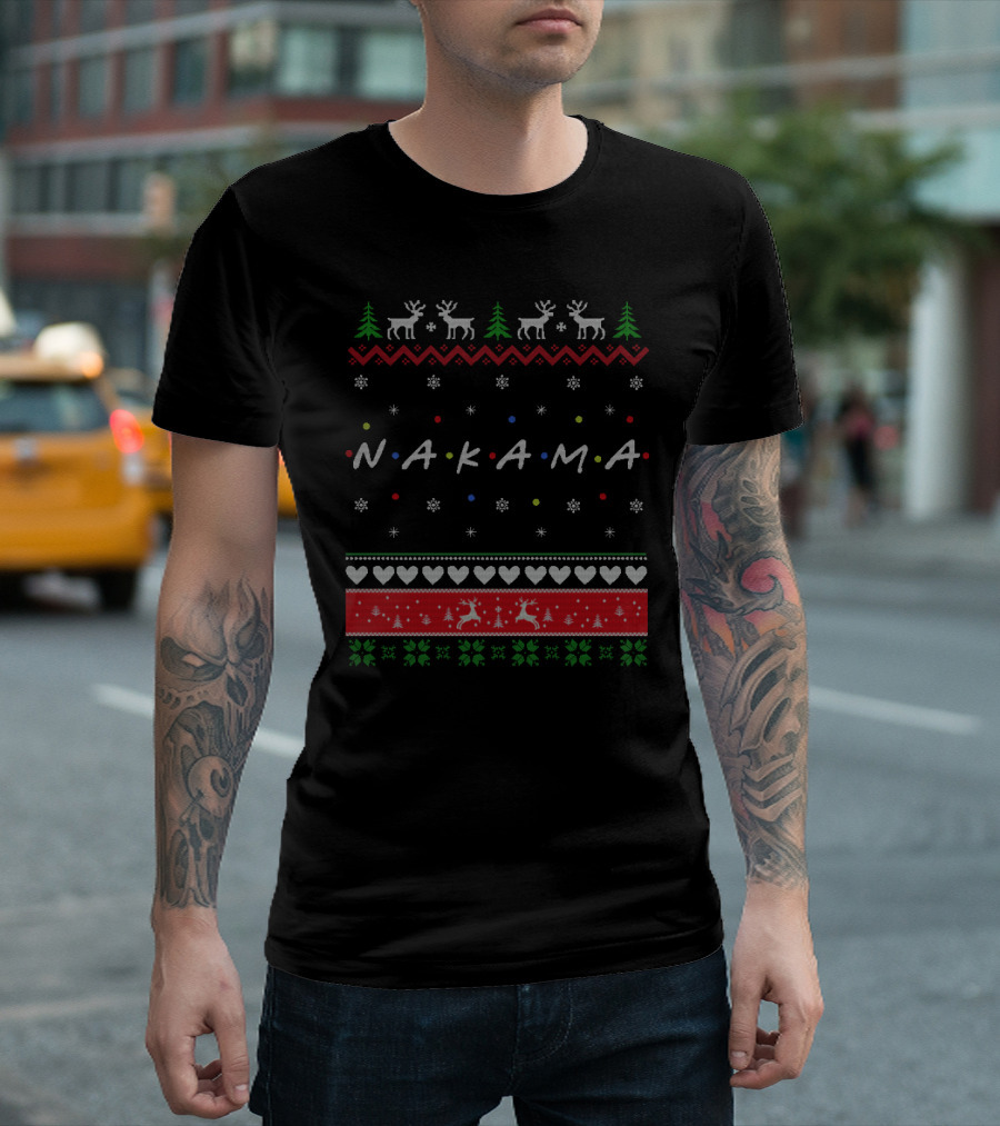 Nakama Holiday Sweater Friends TV Show Style Reindeer and Evergreen T-Shirt
