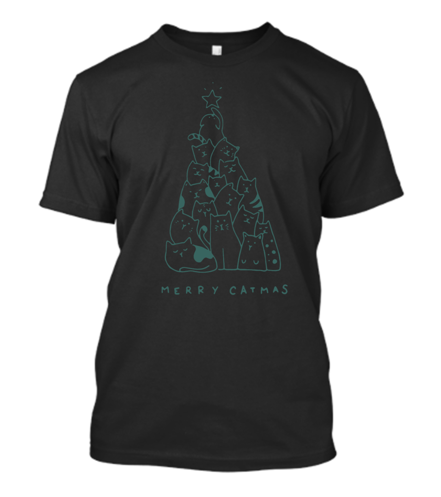 Merry Catmas Cat Christmas Tree Star Topper T-Shirt