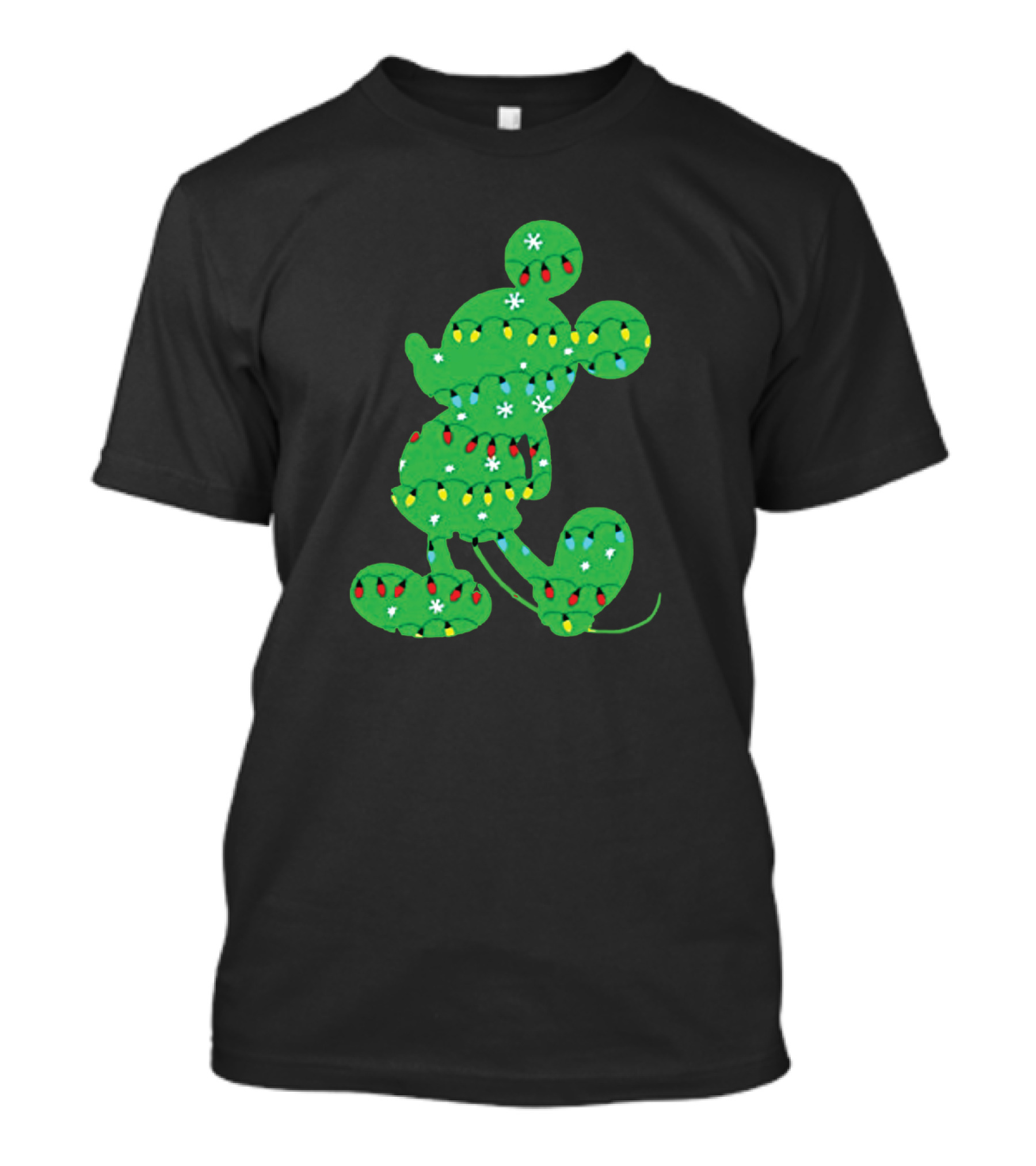 Mickey Mouse Silhouette With Festive Christmas Lights And Green Holiday T-Shirt