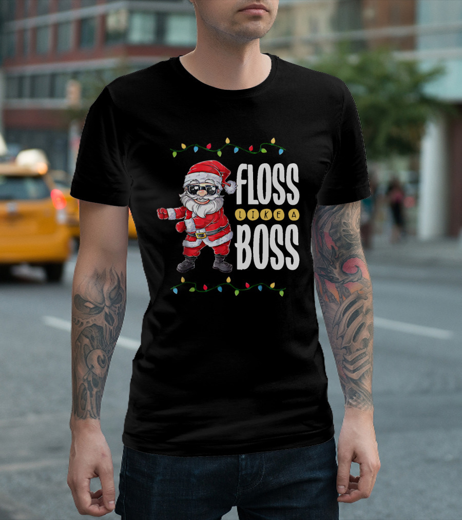 Floss Like a Boss Santa Dancing with Christmas Lights T-Shirt