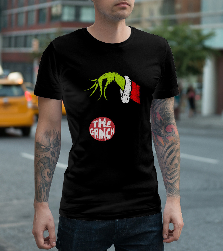 The Grinch Hand Holding Red Ornament With The Grinch Text T-Shirt