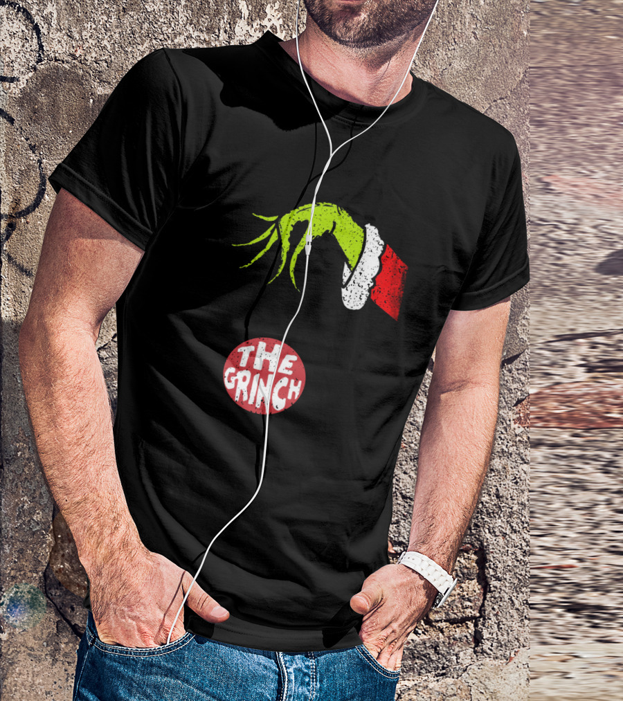 The Grinch Hand Holding Red Ornament With The Grinch Text T-Shirt