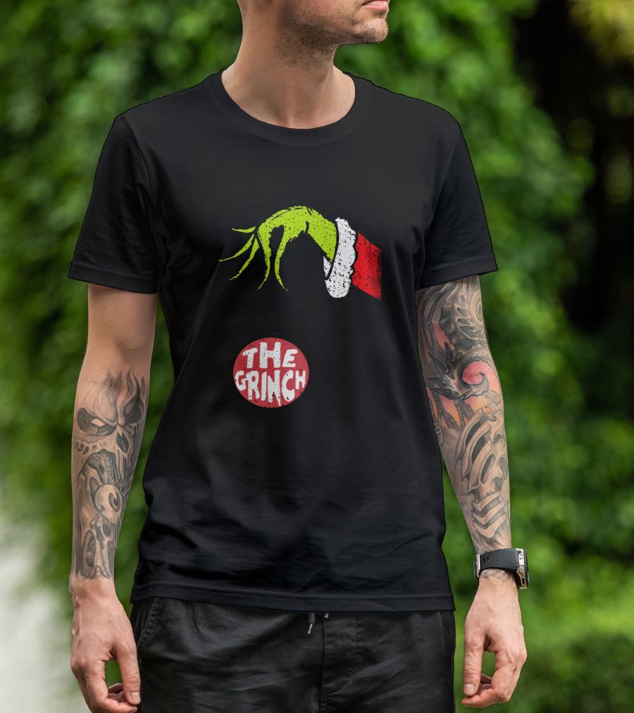 The Grinch Hand Holding Red Ornament With The Grinch Text T-Shirt