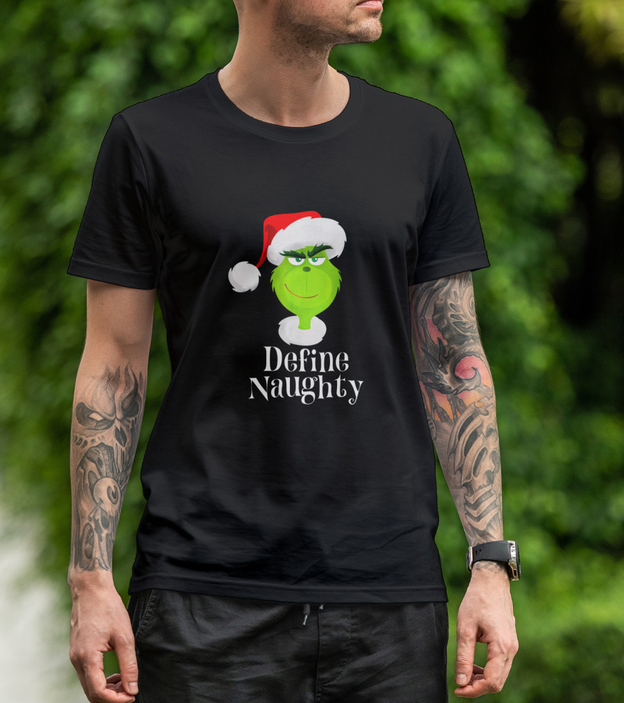 The Grinch Define Naughty Santa Hat Smirk Christmas T-Shirt