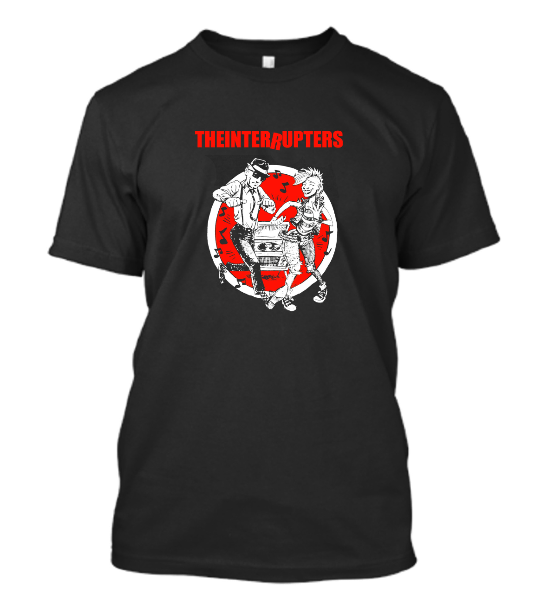 The Interrupters Ska Music Tour Dance Scene With Classic Boombox And Red Musical Notes T-Shirt