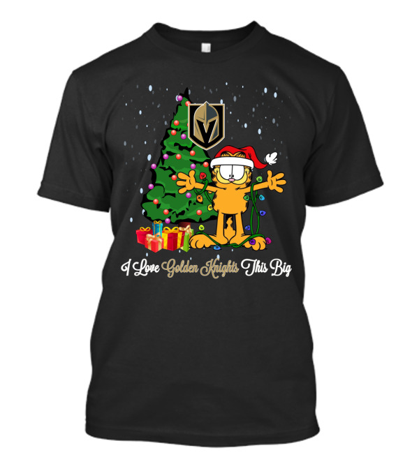 I Love Vegas Golden Knights This Big Garfield Christmas Tree Santa Hat T-Shirt