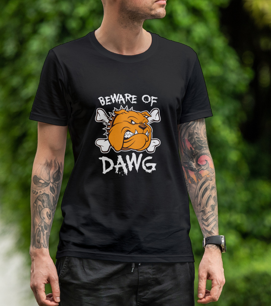 Beware Of Dawg Cleveland Football Bulldog With Bones T-Shirt