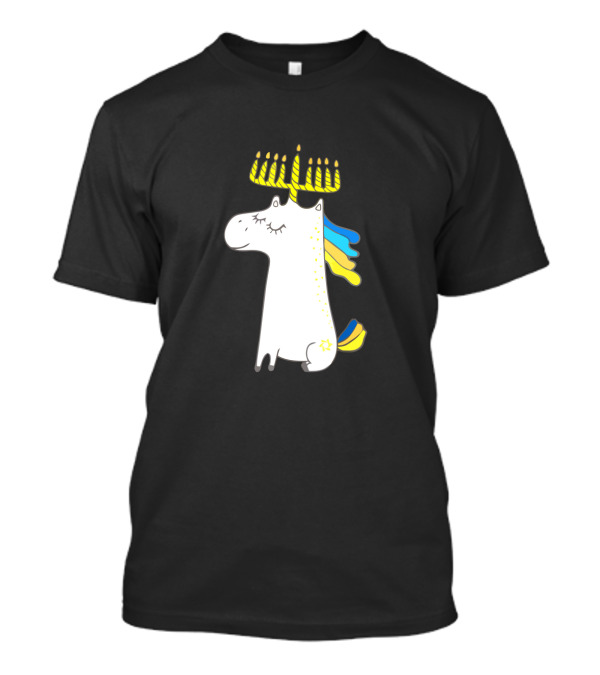 Unicorn With Menorah Horn And Star T-Shirt