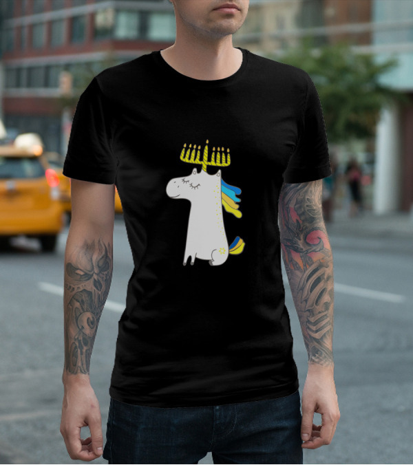 Unicorn With Menorah Horn And Star T-Shirt