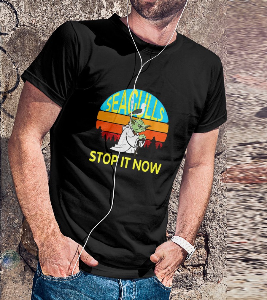 Seagulls Stop It Now Funny Retro Yoda Influence Vintage Sunset T-Shirt