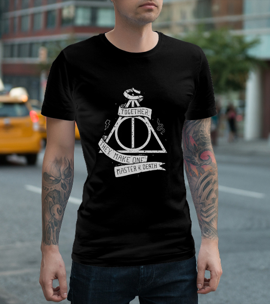 The Master of Death Symbol with Together They Make One Text and Iconic Triangle T-Shirt