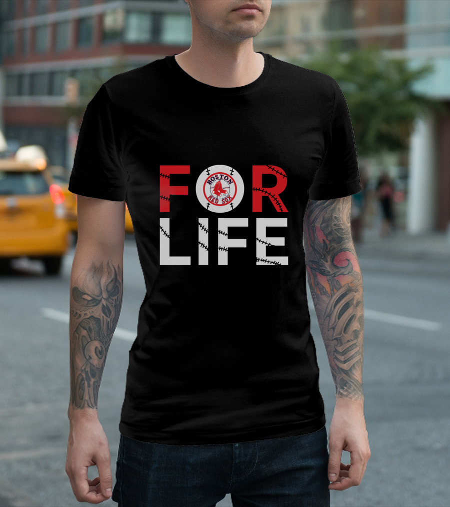 Boston Red Sox For Life Baseball Stitch Pattern T-Shirt