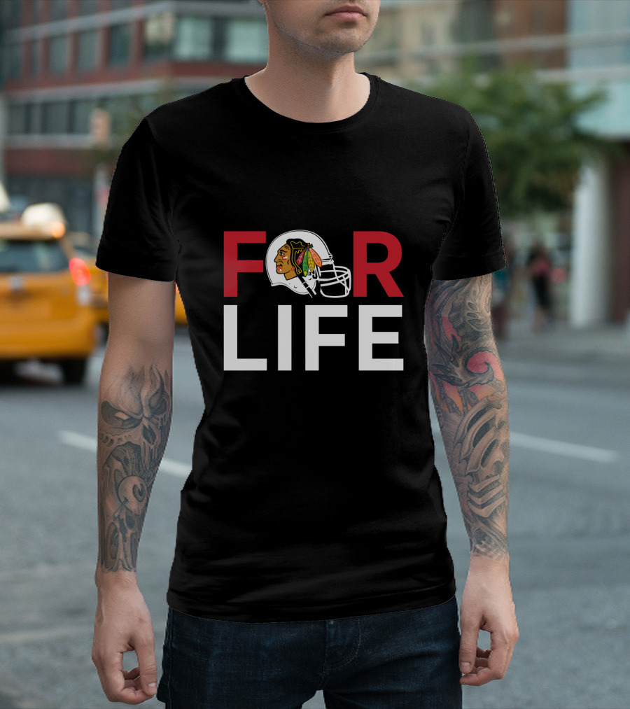 Chicago Blackhawks For Life Helmet Logo T-Shirt