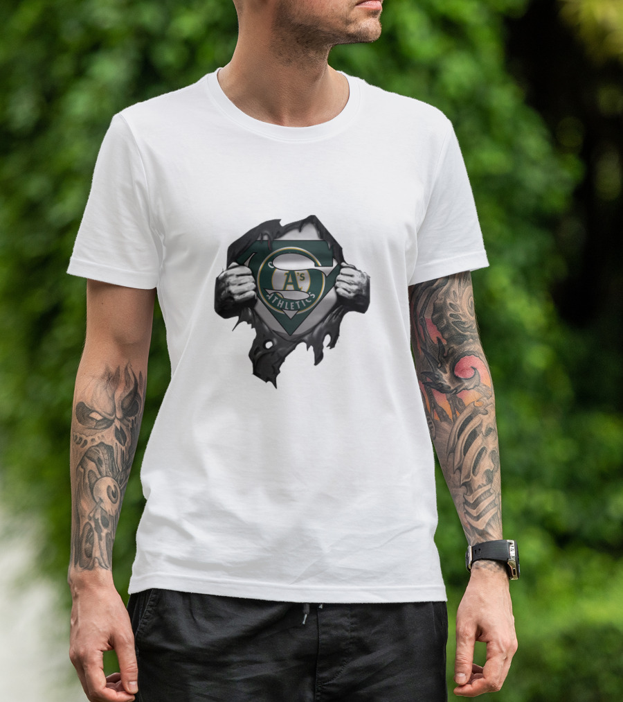 Oakland Athletics A's Logo With Superman Shield Hands T-Shirt