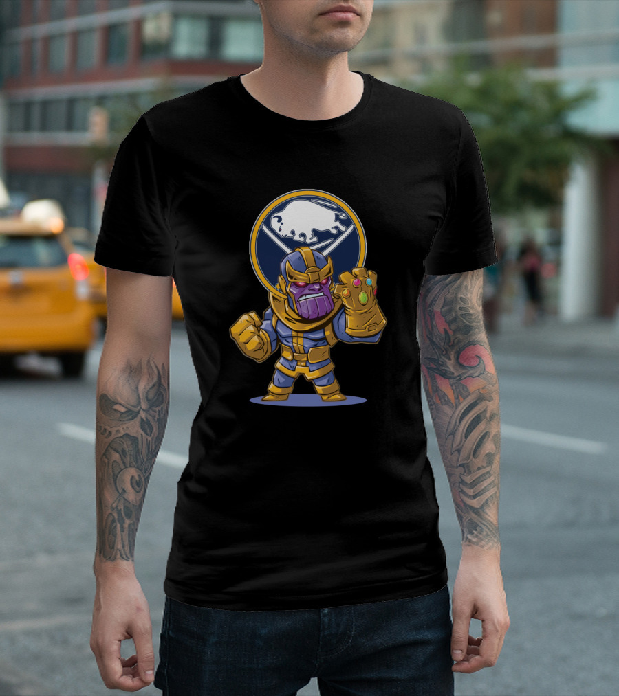 Thanos Holding Infinity Gauntlet In Front Of Buffalo Sabres T-Shirt