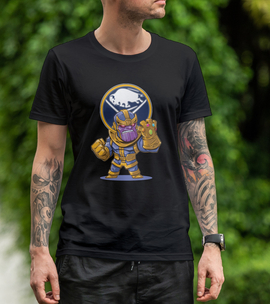 Thanos Holding Infinity Gauntlet In Front Of Buffalo Sabres T-Shirt