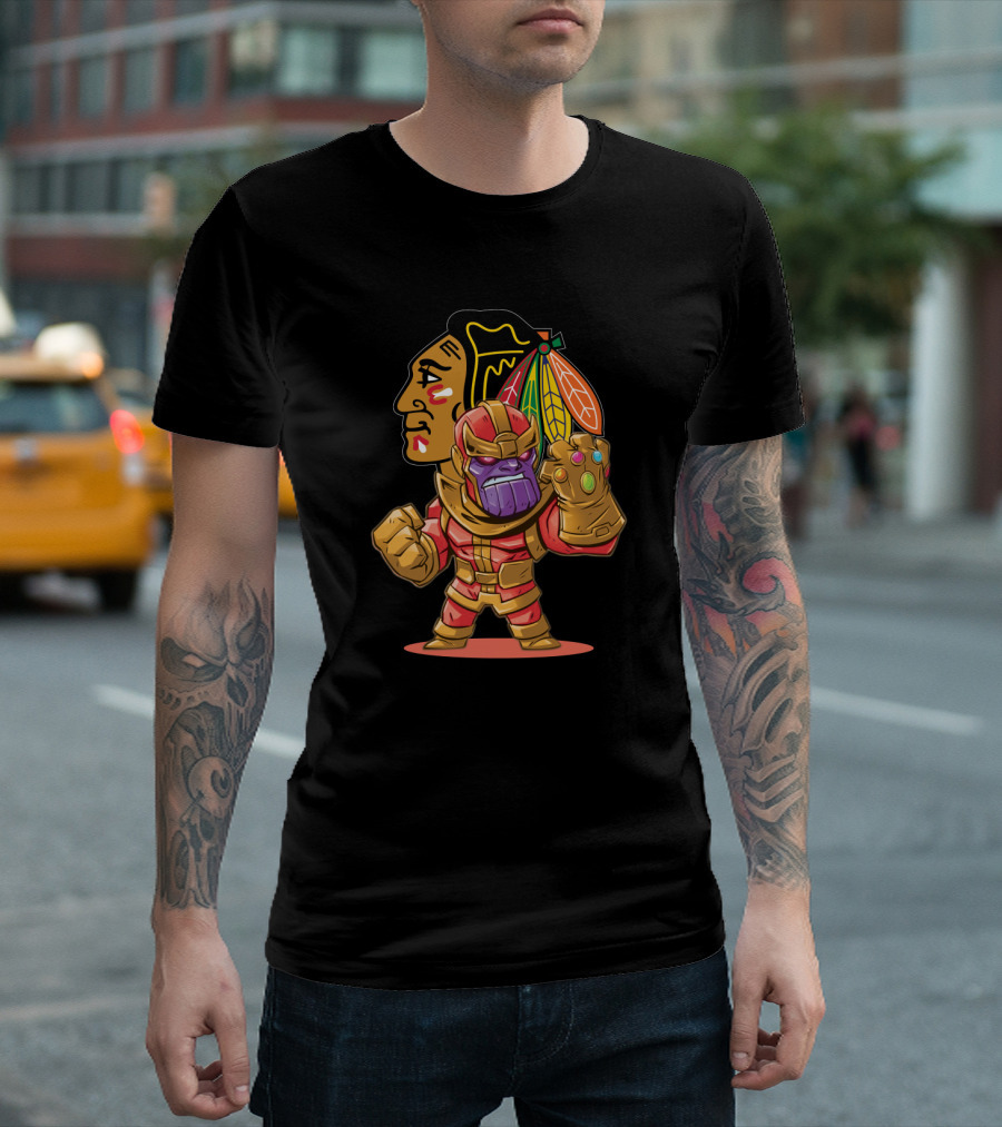 Thanos in Chicago Blackhawks Uniform with Infinity Gauntlet T-Shirt