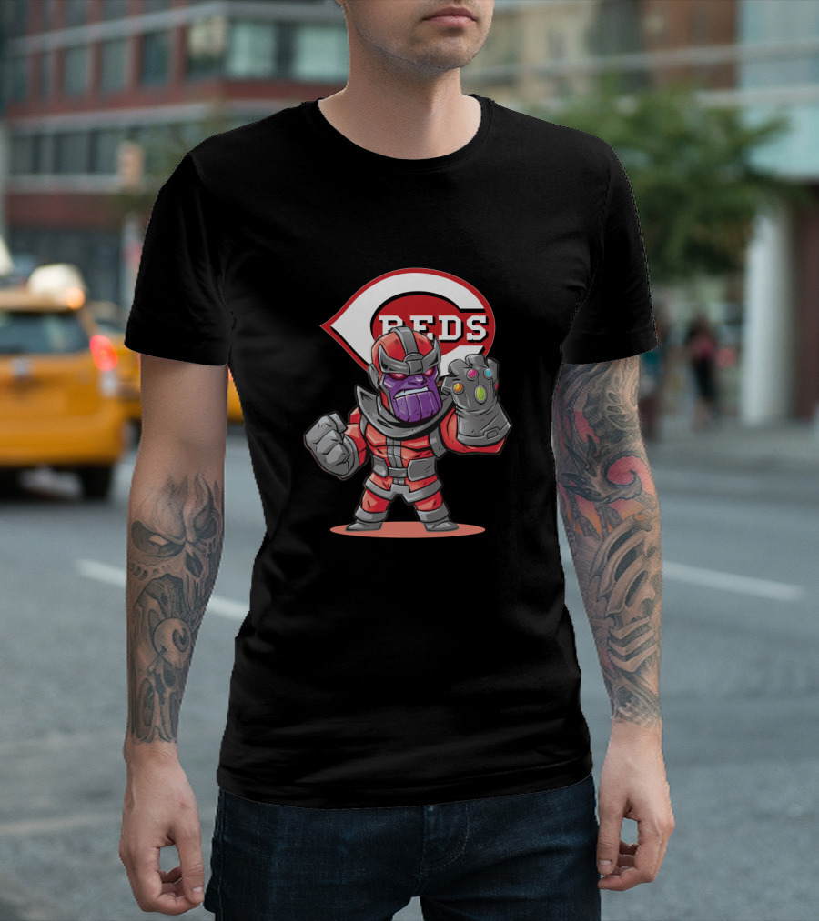 Cincinnati Reds Fans Thanos Mashup with Infinity Gauntlet and Baseball T-Shirt