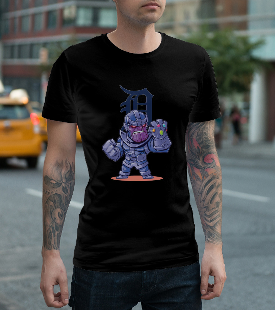 Detroit Tigers Fan Thanos Cartoon with Infinity Gauntlet T-Shirt