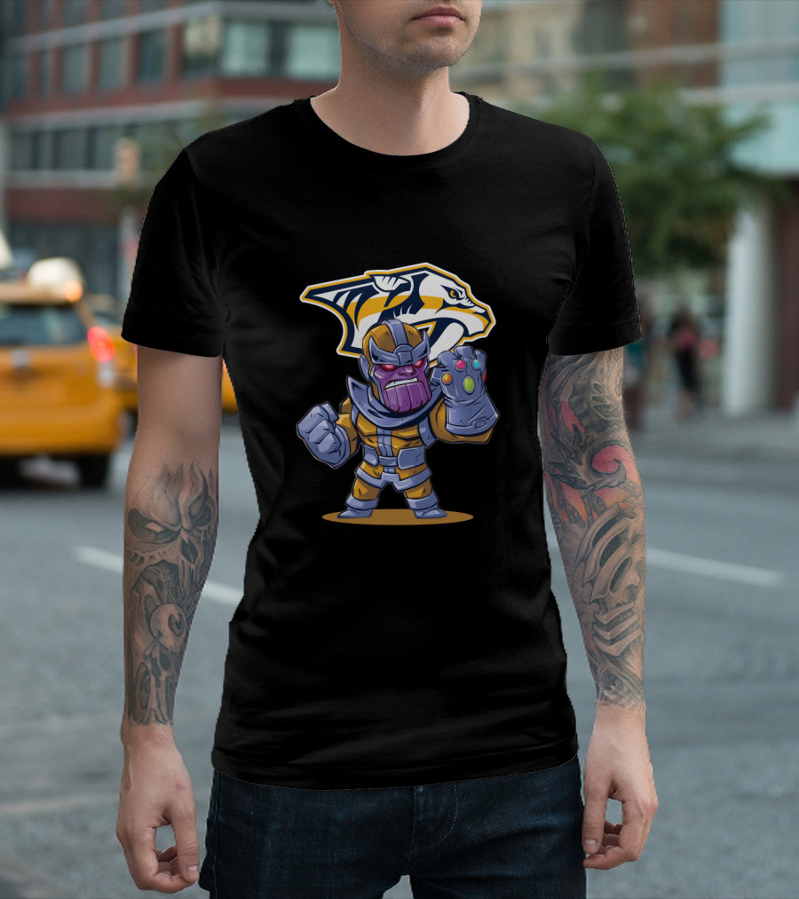 Nashville Predators Logo with Thanos Holding Infinity Gauntlet T-Shirt