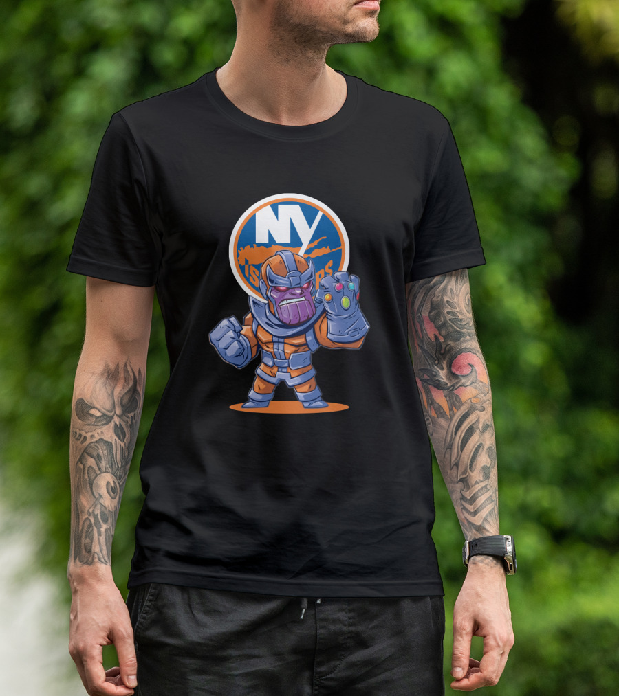 NY Islanders Thanos Fan Art With Infinity Gauntlet And Team T-Shirt
