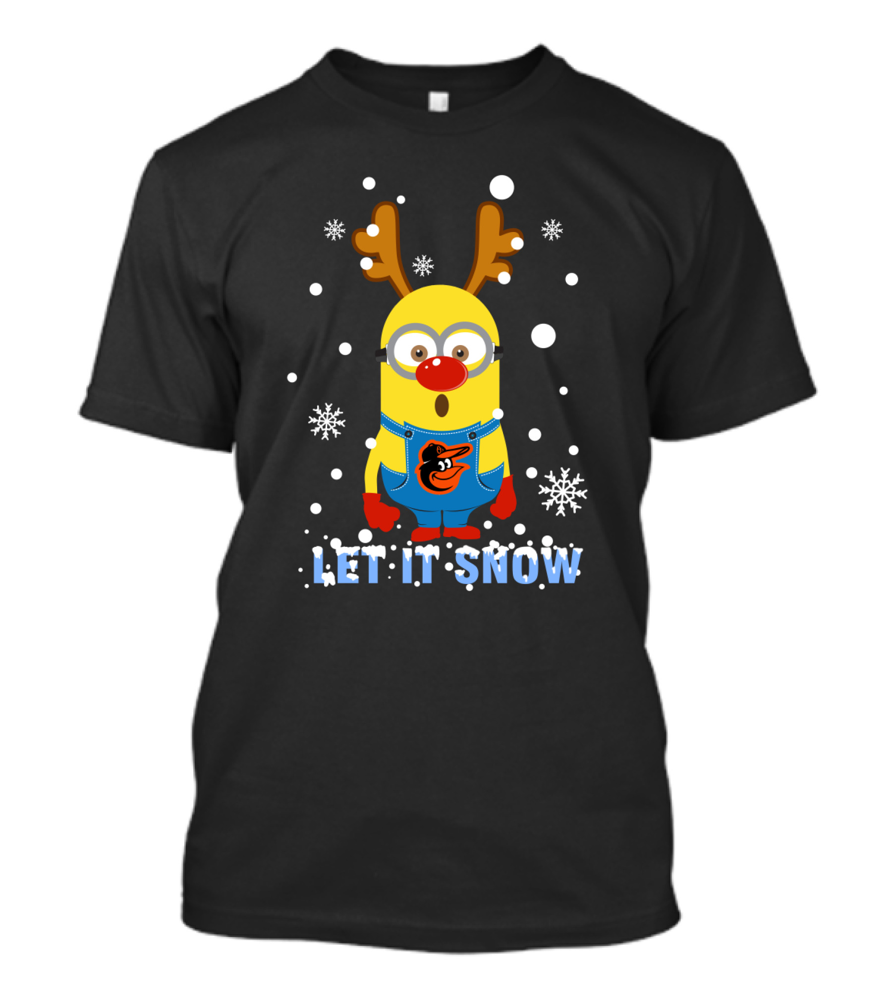 Let It Snow Baltimore Orioles Minion Reindeer Holiday Fans T-Shirt