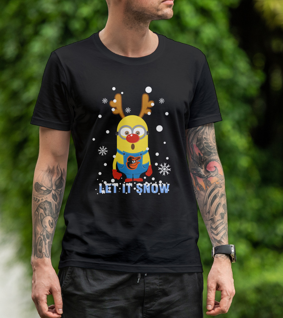 Let It Snow Baltimore Orioles Minion Reindeer Holiday Fans T-Shirt