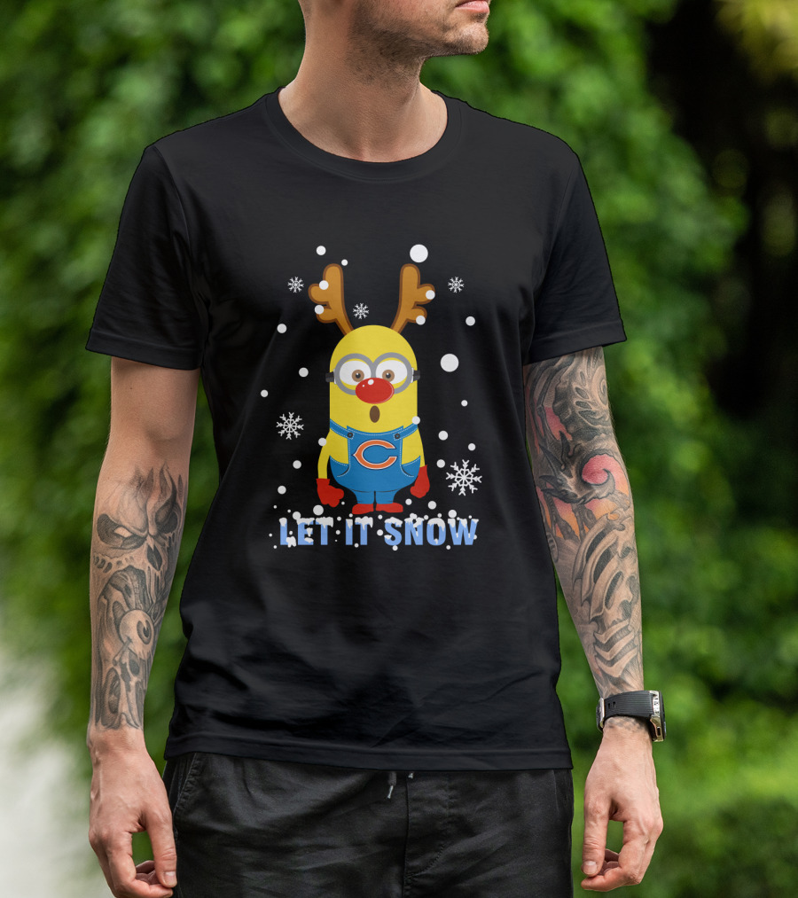 Let It Snow Christmas Chicago Bears And Minions Crossover T-Shirt