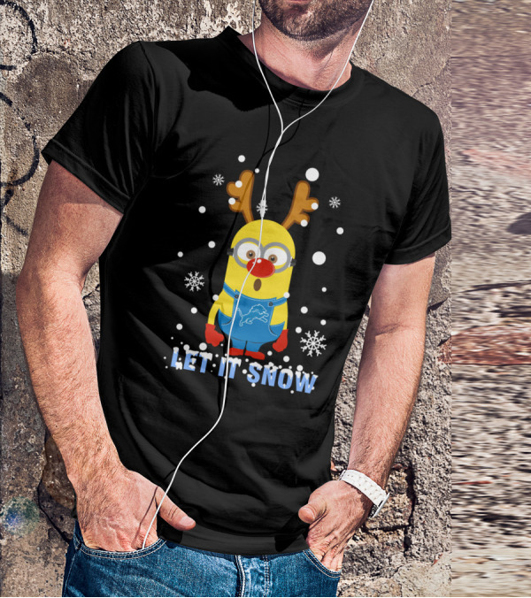 Let It Snow Xmas For Detroit Lions And Minion Fans T-Shirt