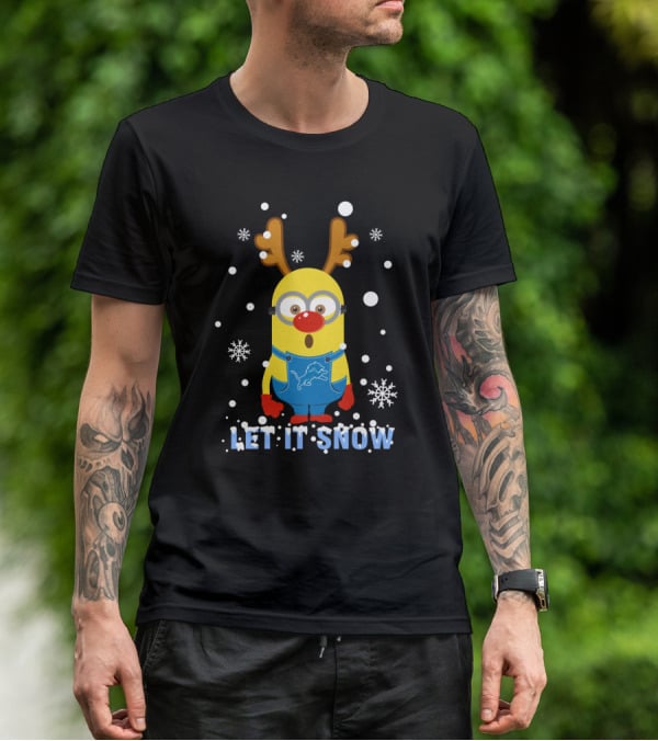 Let It Snow Xmas For Detroit Lions And Minion Fans T-Shirt