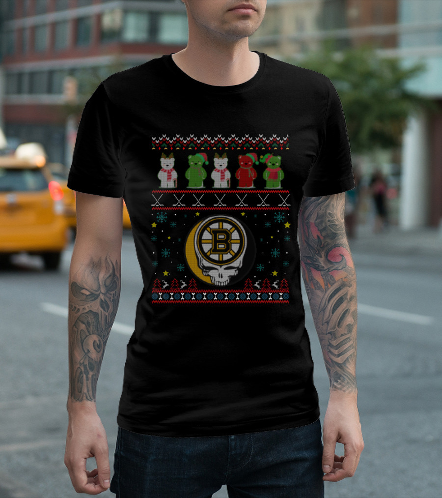 Boston Bruins Grateful Dead Bears Ugly Christmas T-Shirt