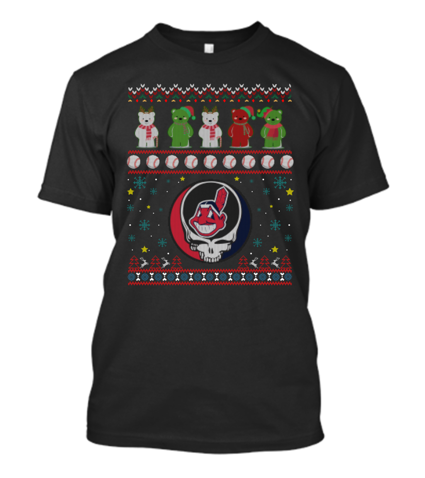 Cleveland Indians Grateful Dead Bears Ugly Christmas Sweater Baseball T-Shirt