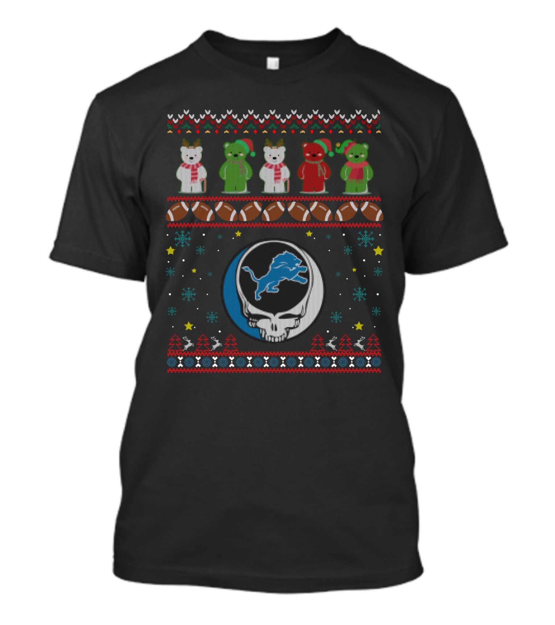 Detroit Lions Bears Grateful Dead Christmas Football Ugly T-Shirt