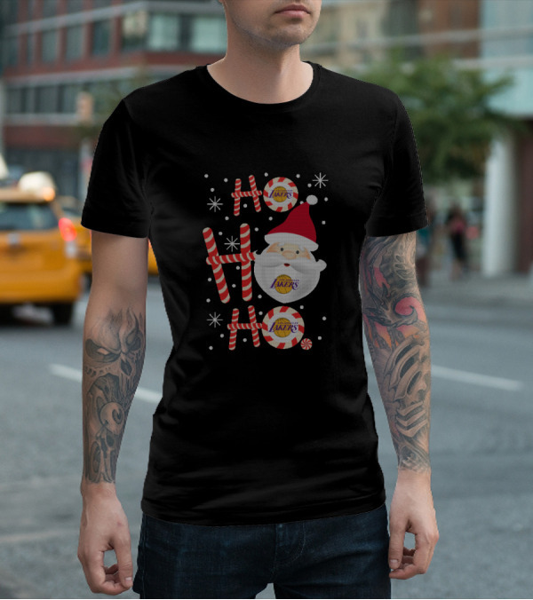 Ho Ho Ho Los Angeles Lakers Santa Themed Xmas T-Shirt