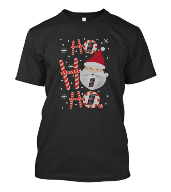 Ho Ho Ho Christmas Portland Trail Blazers Fan Santa Candy Cane T-Shirt