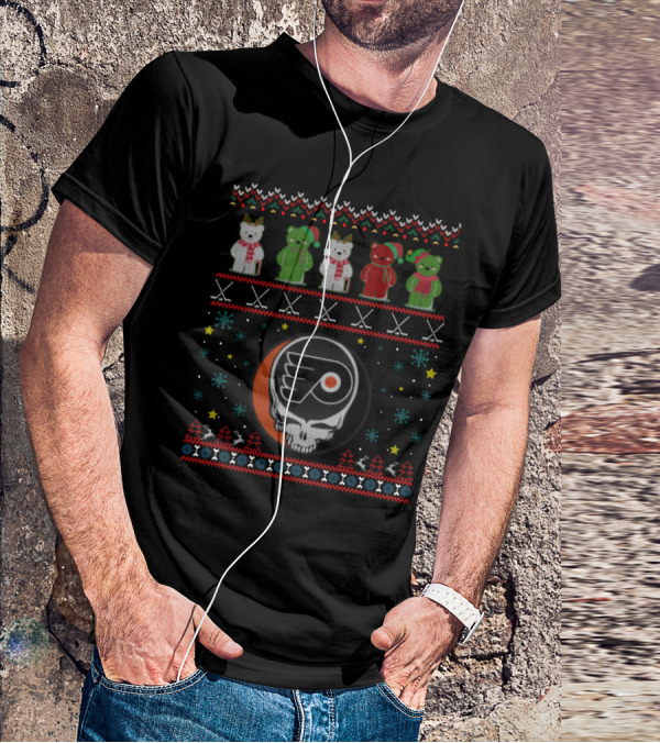 Philadelphia Flyers Grateful Dead Bears Ugly Christmas T-Shirt