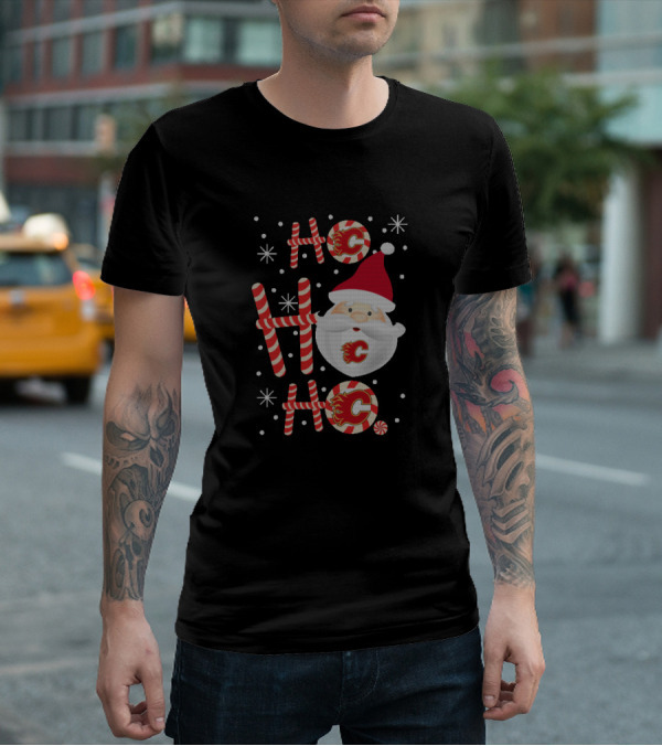 Santa Ho Ho Ho Merry Xmas For Calgary Flames Holiday Fans T-Shirt