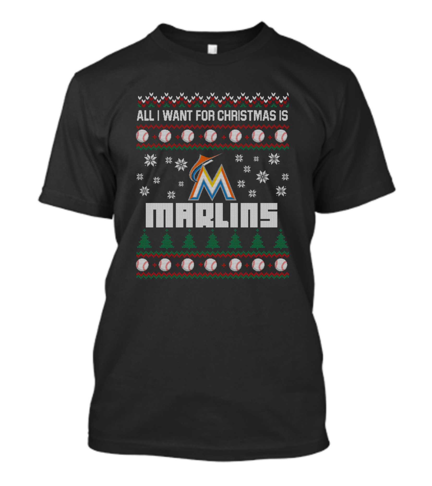 All I Want For Christmas Is Miami Marlins Ugly Holiday Baseball T-Shirt