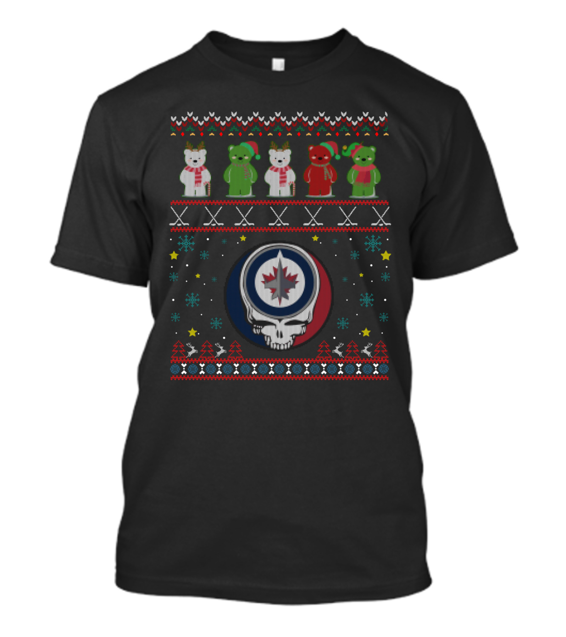 Winnipeg Jets Grateful Dead Bears Festive Skeleton T-Shirt