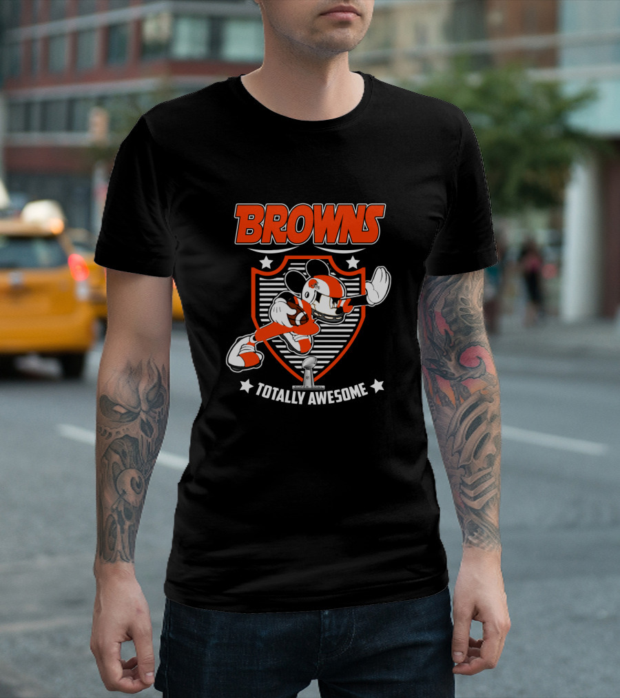 Browns Totally Awesome Mickey Football Shield T-Shirt