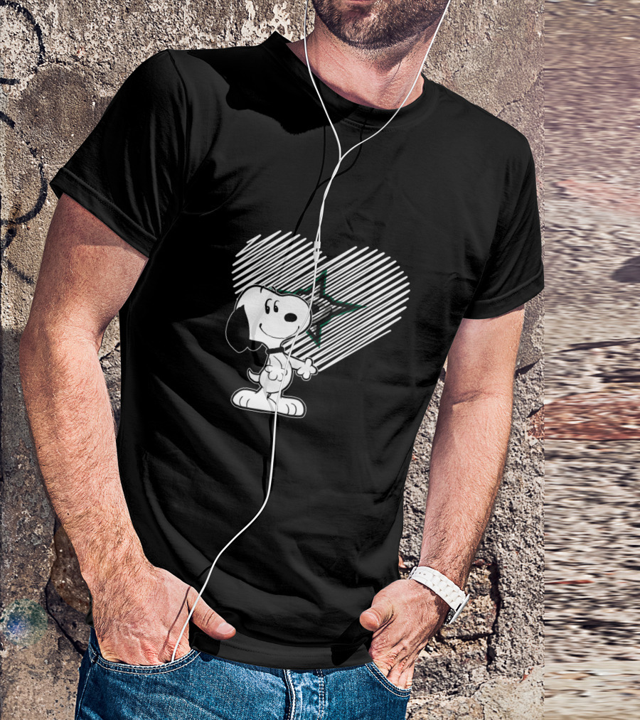 Snoopy Heart Drawing With Dallas Stars T-Shirt