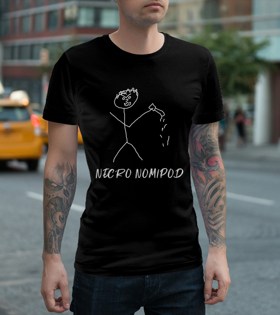 Necro Nomipod Stick Figure With Angry Expression Holding Flask T-Shirt
