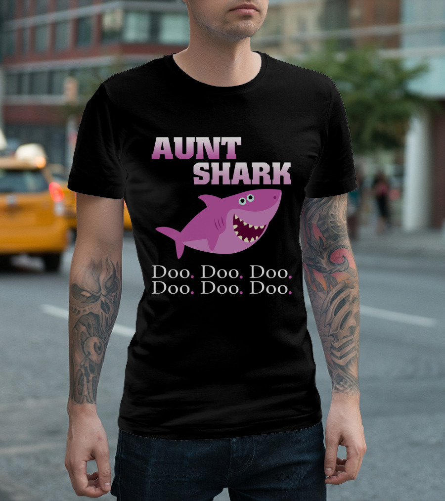 Aunt Shark Doo Doo Doo Featuring Cute Pink Cartoon Shark T-Shirt