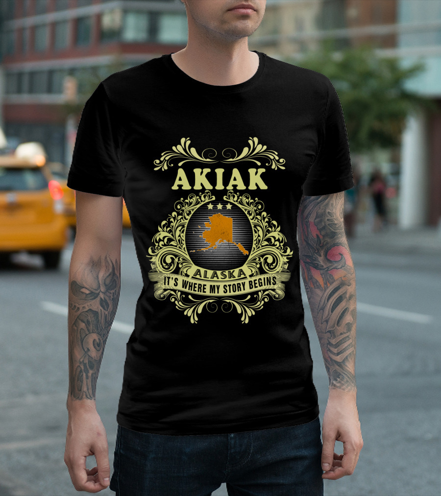 Akiak Alaska It's Where My Story Begins Vintage Alaska Map T-Shirt