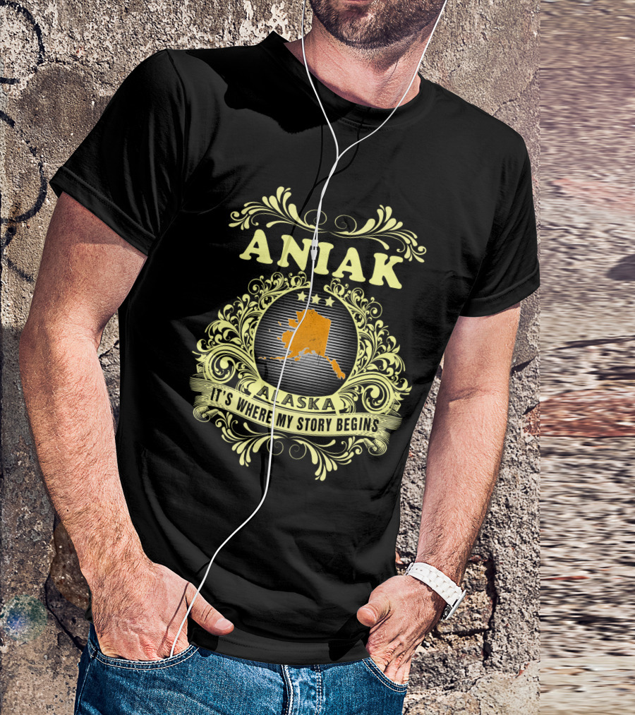 Aniak Alaska It's Where My Story Begins - Ornate Map T-Shirt