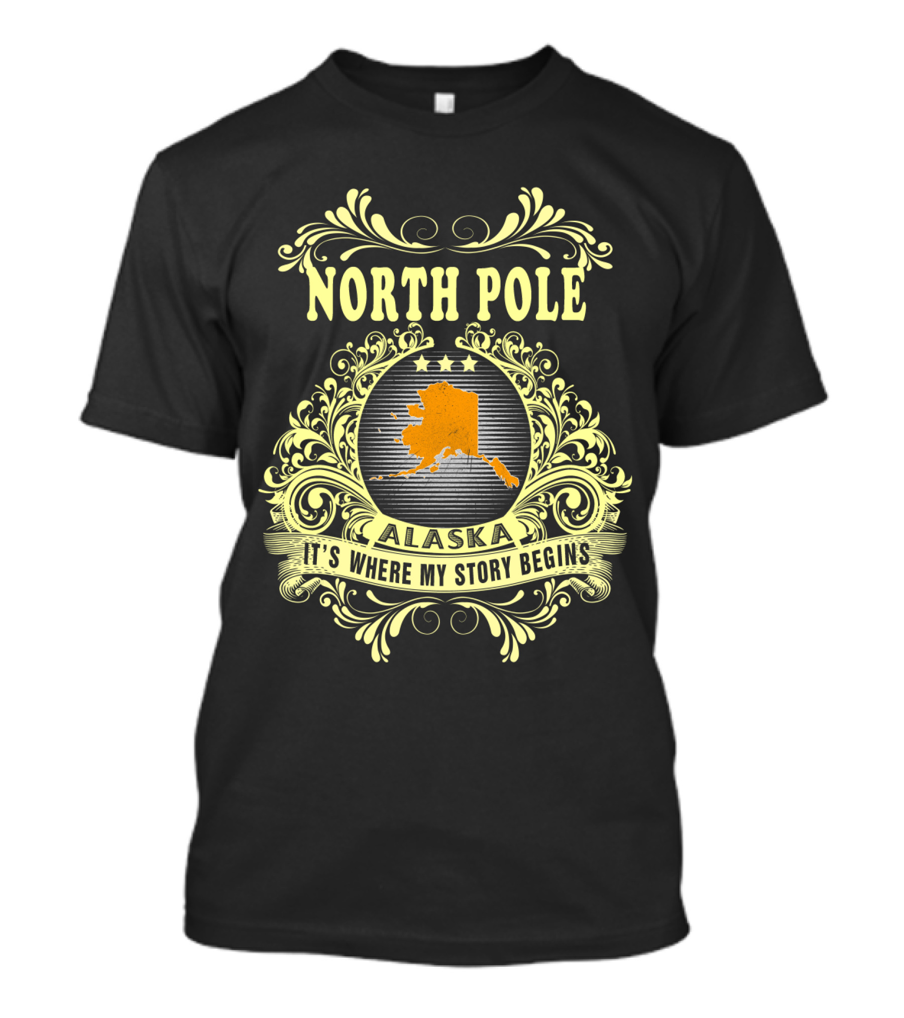 North Pole Alaska It's Where My Story Begins Vintage Ornate Map T-Shirt
