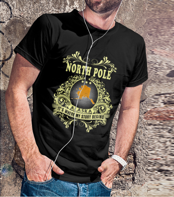 North Pole Alaska It's Where My Story Begins Vintage Ornate Map T-Shirt