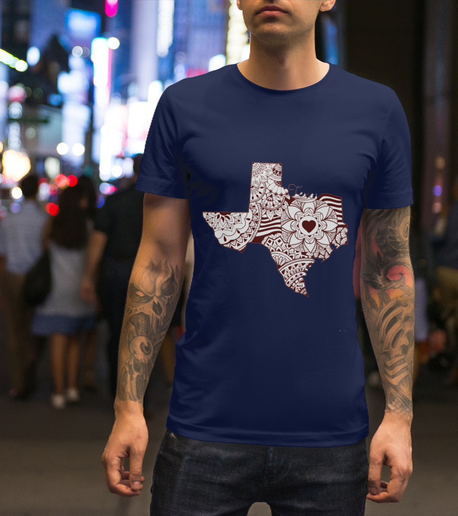 Texas Heart Mandala Pattern Map T-Shirt