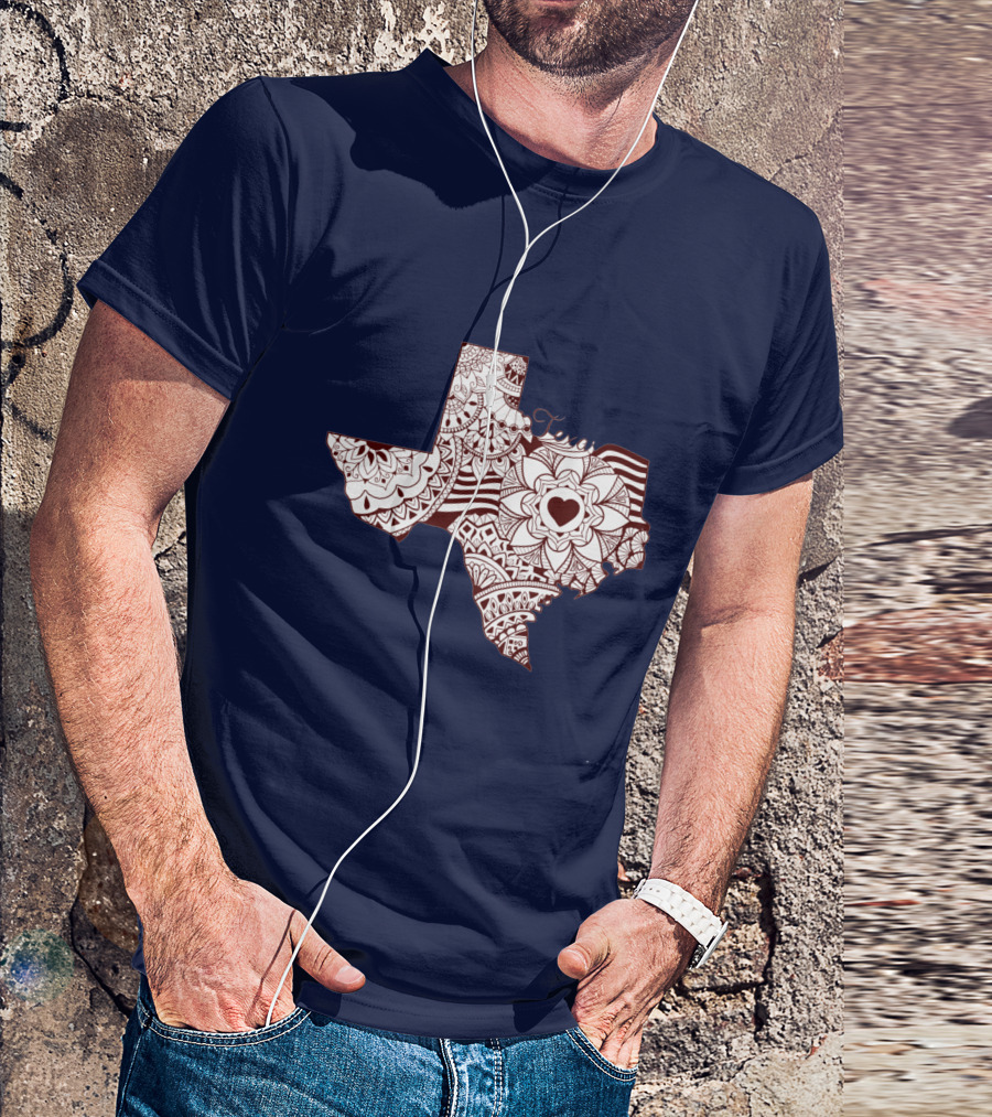 Texas Heart Mandala Pattern Map T-Shirt
