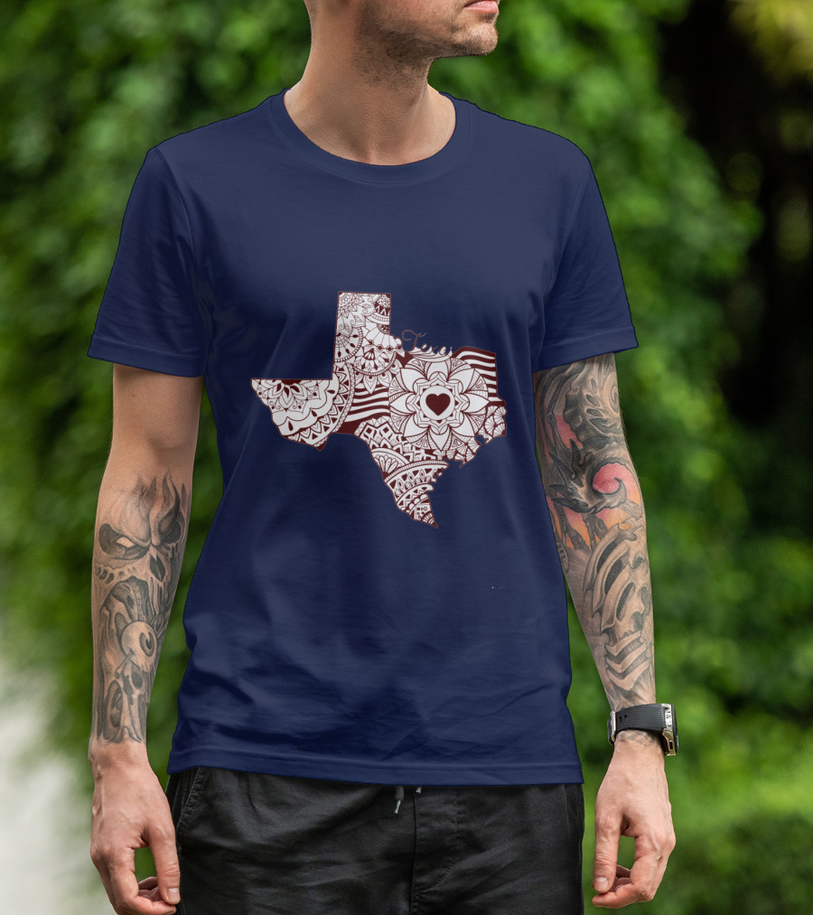 Texas Heart Mandala Pattern Map T-Shirt